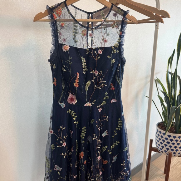 Morgan & Co. Navy Floral Embroidered Mesh Dress - Picture 1 of 3